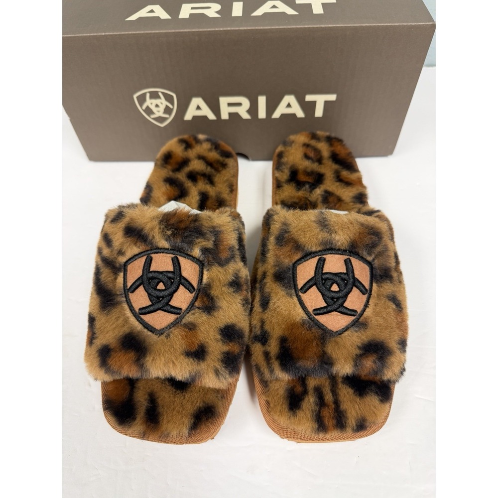 Ariat Ladies Cozy Fuzzy Leopard Print Square Toe Slide Slippers AR2697-214 Sz 7